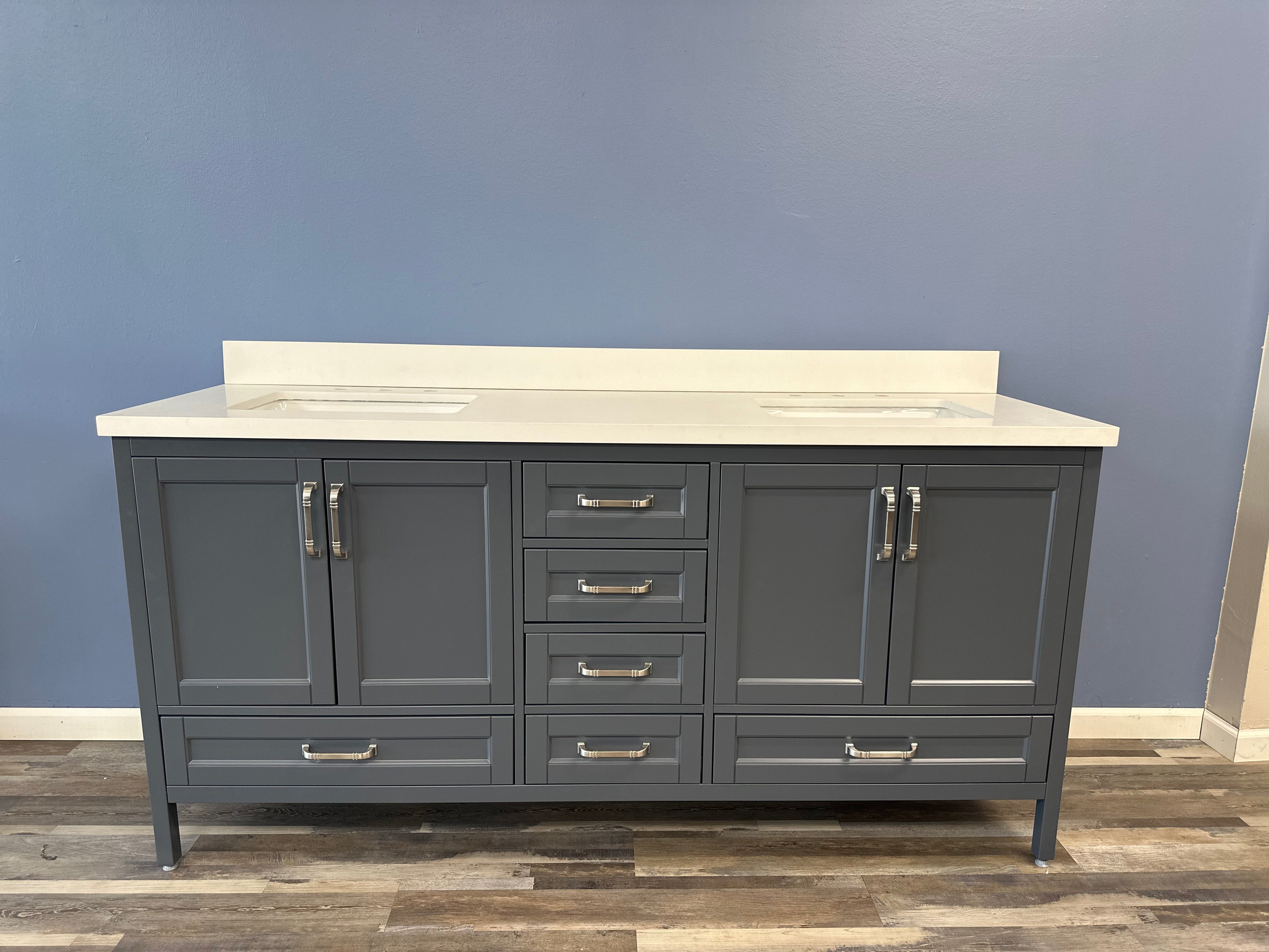 Sandstone 72 in. Vanity in Gray with Quartz Top