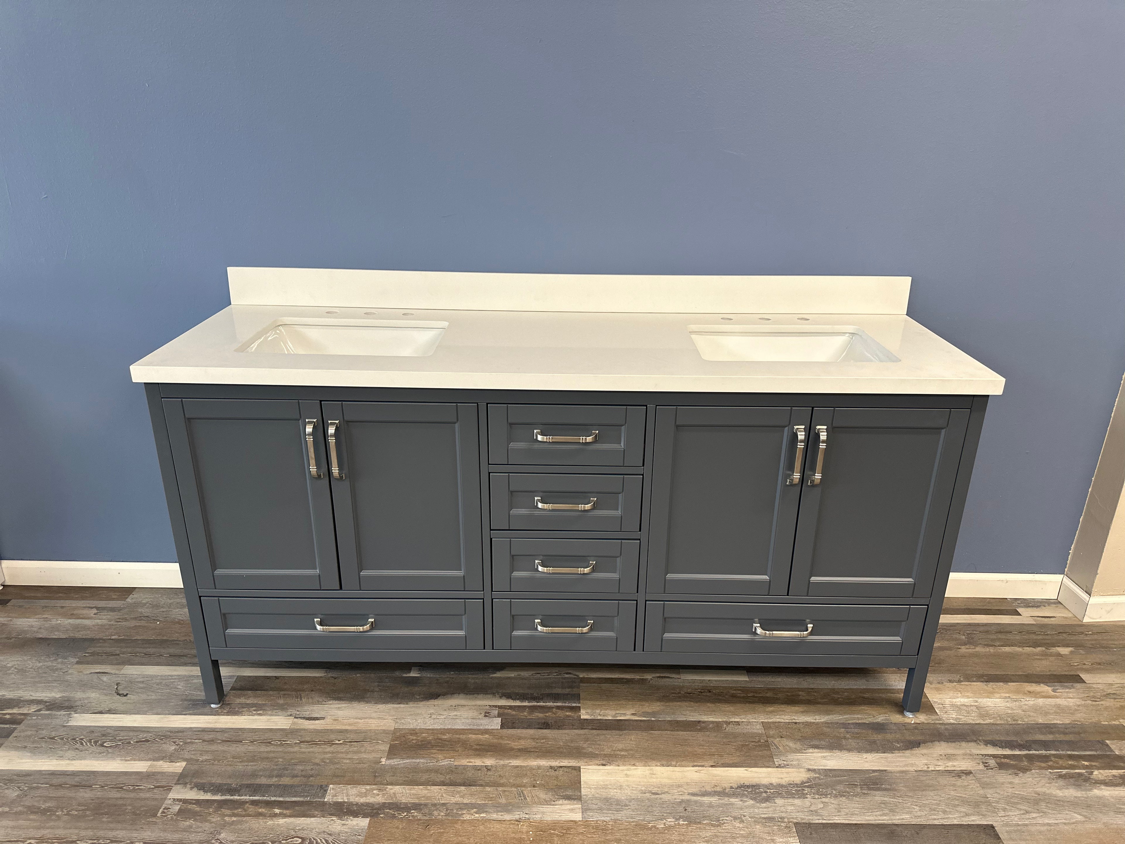 Sandstone 72 in. Vanity in Gray with Quartz Top