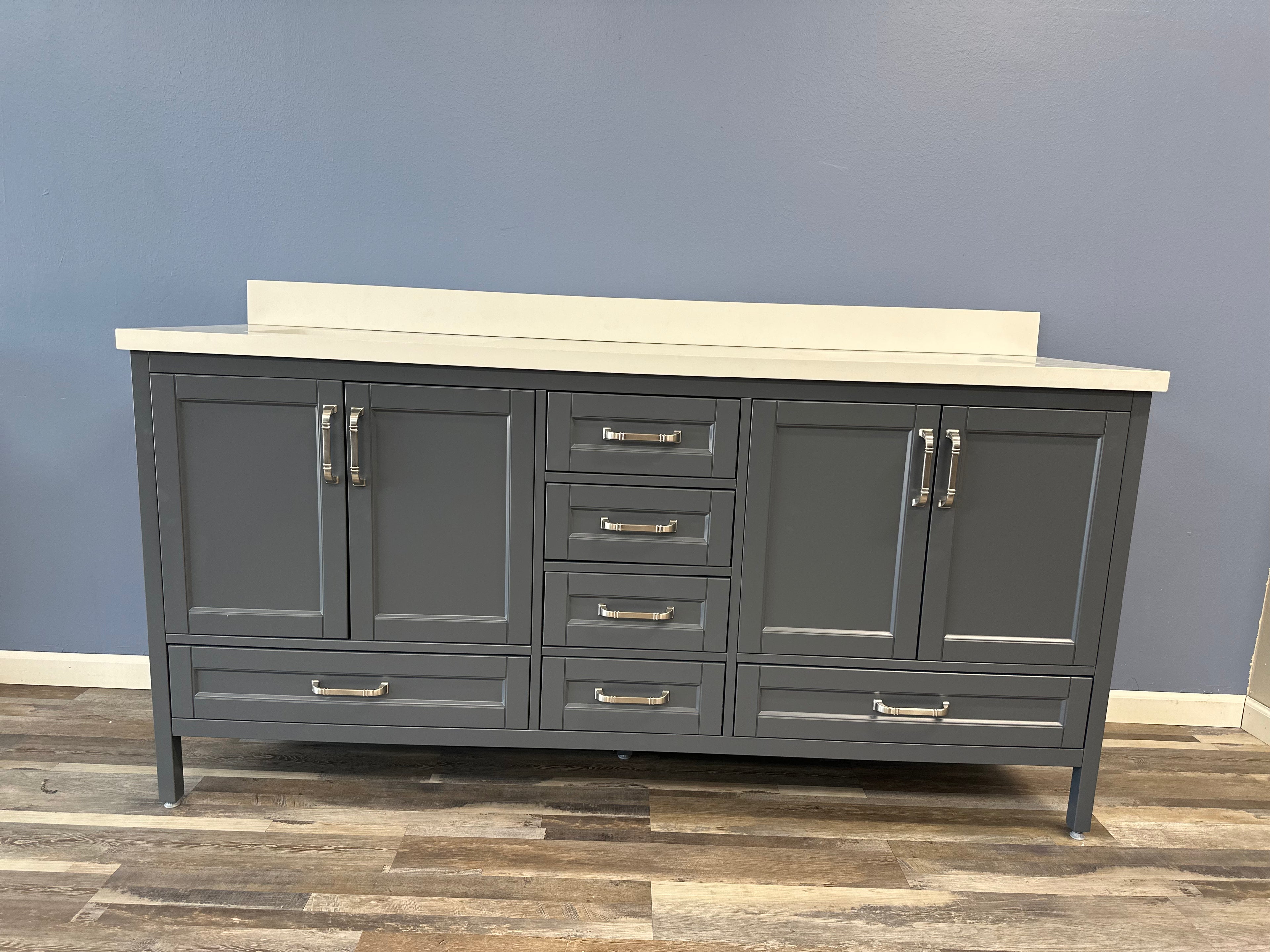 Sandstone 72 in. Vanity in Gray with Quartz Top
