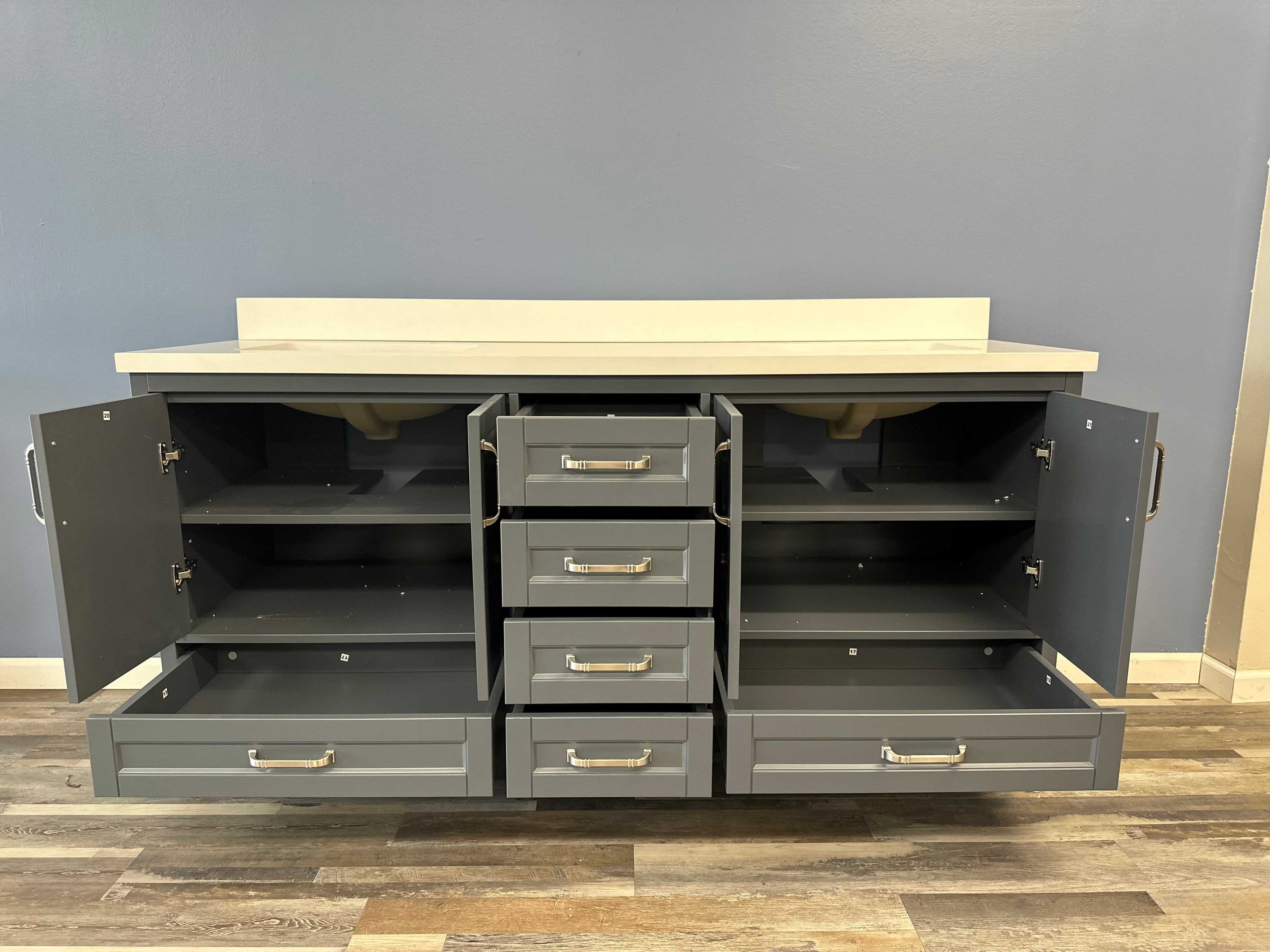 Sandstone 72 in. Vanity in Gray with Quartz Top