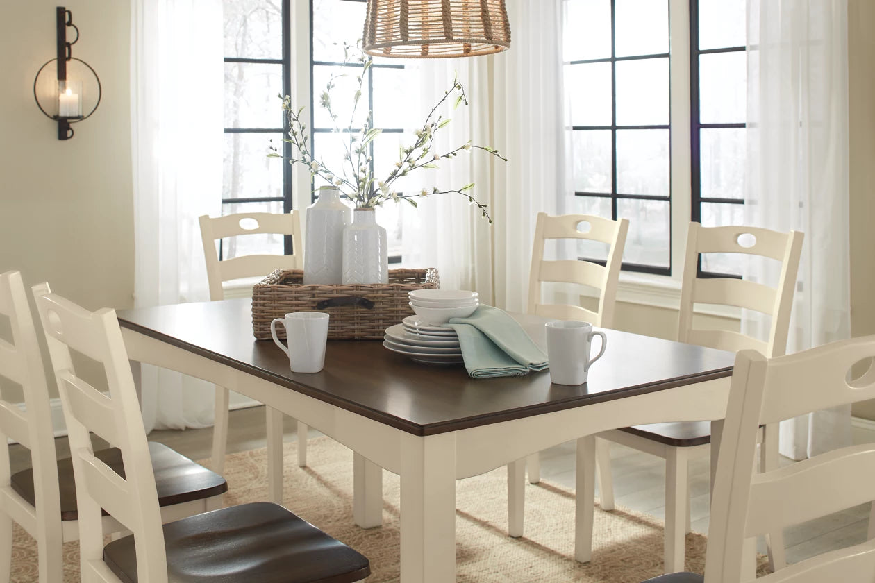 Woodanville Cream/Brown Dining Table and Chairs, Set of 7