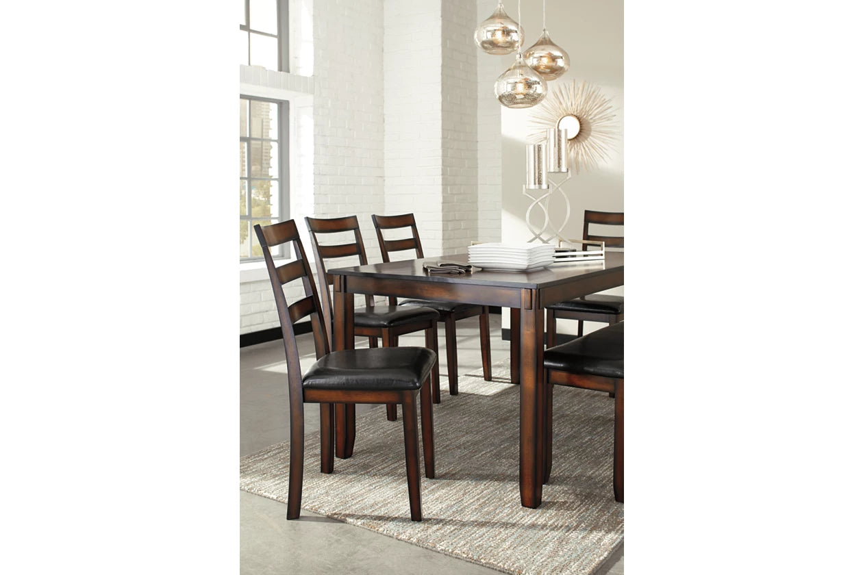 Coviar Brown Dining Table and Chairs with Bench, Set of 6