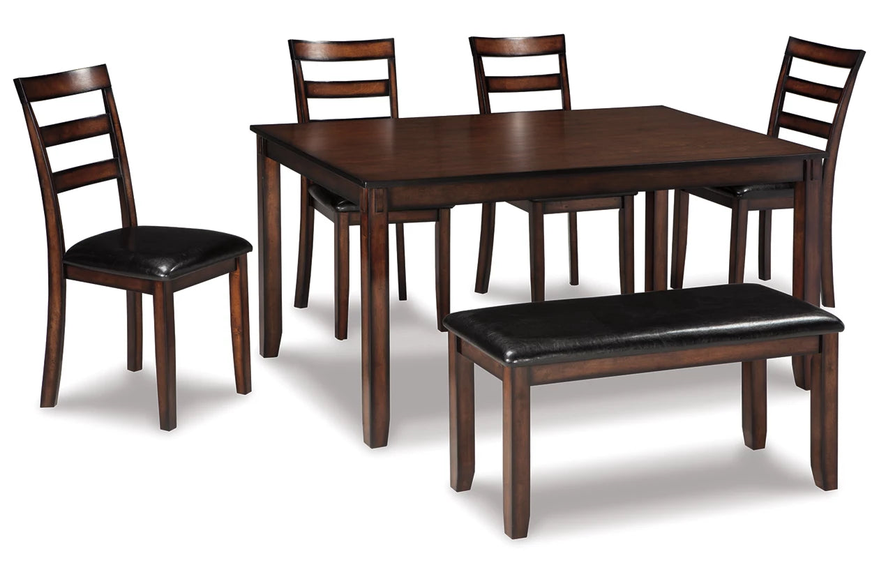 Coviar Brown Dining Table and Chairs with Bench, Set of 6