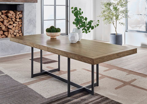Mesa extensible de comedor Tomtyn marrón claro y 8 sillas