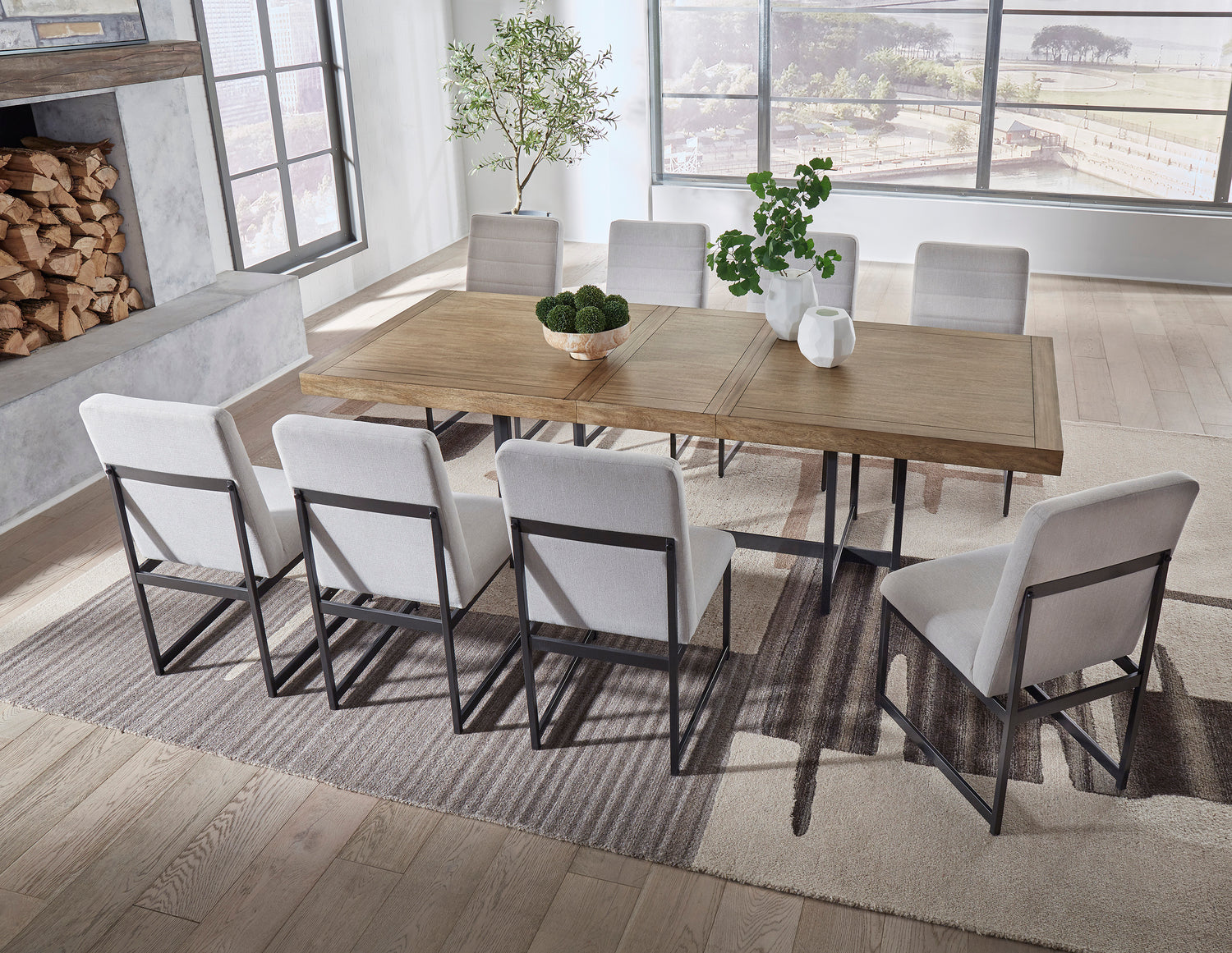 Mesa extensible de comedor Tomtyn marrón claro y 8 sillas