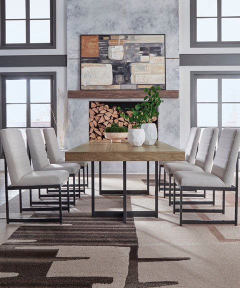 Mesa extensible de comedor Tomtyn marrón claro y 8 sillas