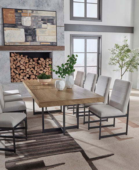 Mesa extensible de comedor Tomtyn marrón claro y 8 sillas