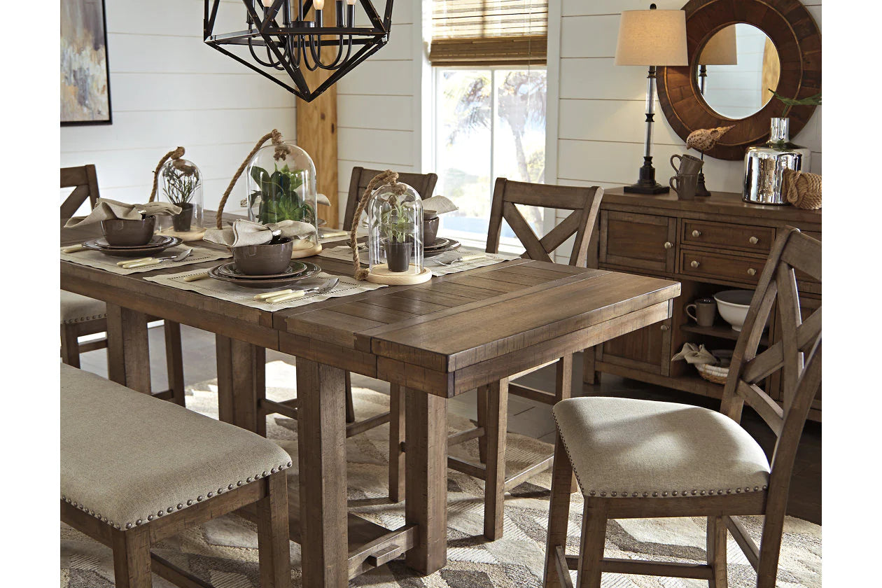 Moriville Grayish Brown Counter Height Extendable Dining Table