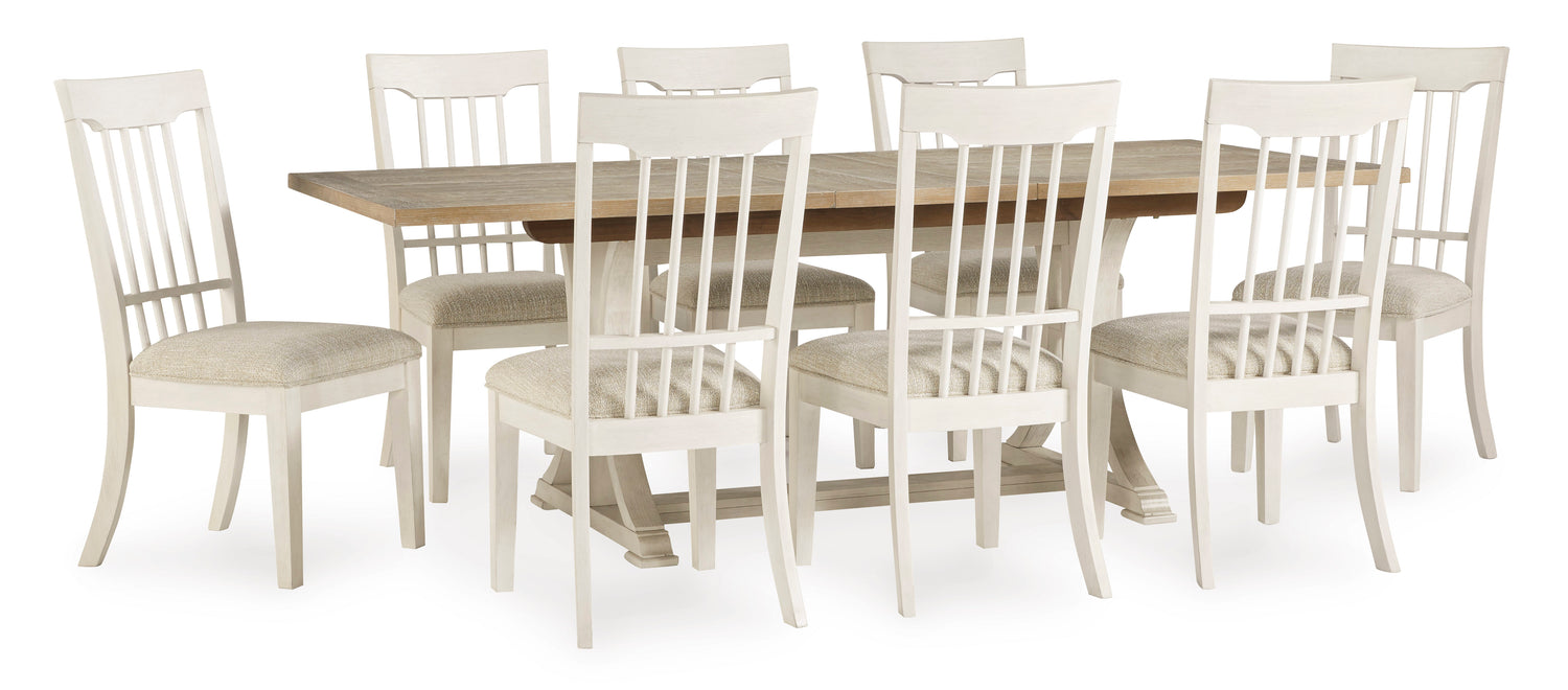 Mesa de comedor Shaybrock antigua en blanco y marrón con 6 sillas