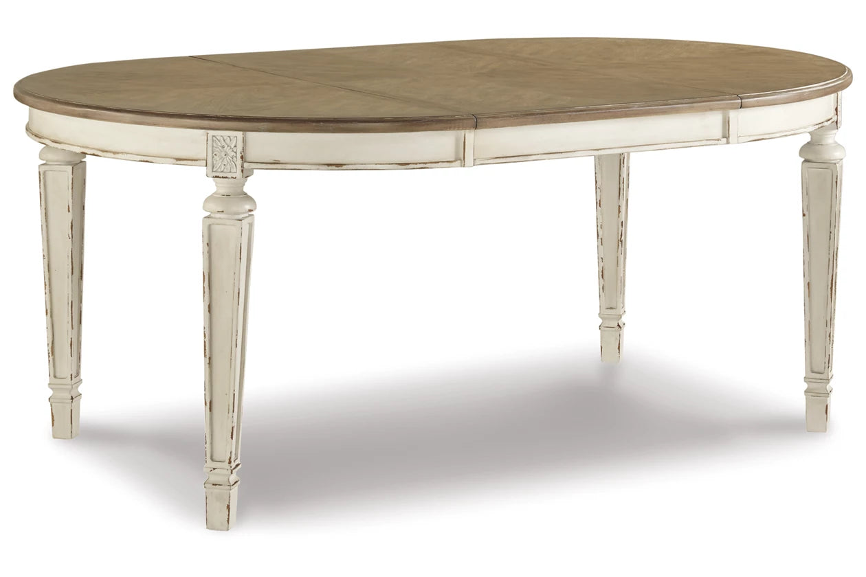 Realyn Chipped White Extendable Round/Oval Ribbon Dining Set