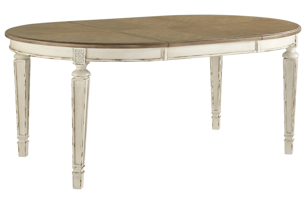 Realyn Chipped White Oval Extendable Dining Table