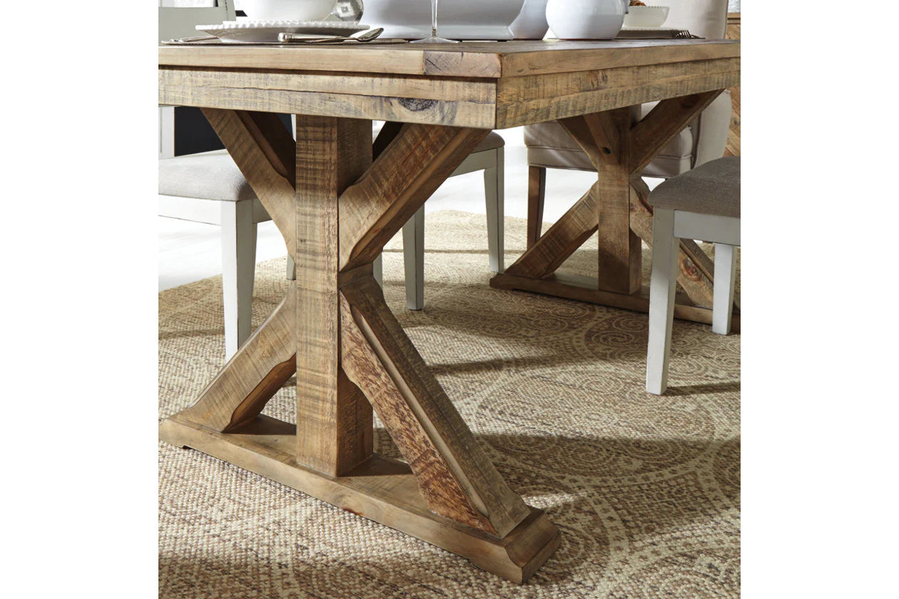 Grindleburg Light Brown Rectangular Dining Table with Trestle Base