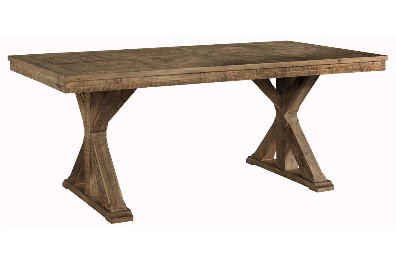 Grindleburg Light Brown Rectangular Dining Table with Trestle Base
