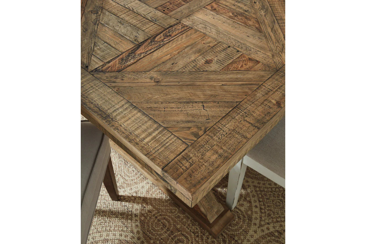 Grindleburg Light Brown Rectangular Dining Table with Trestle Base