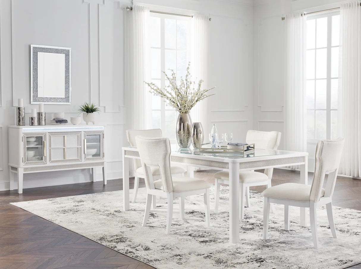 Chalanna White Dining Table with 8 Chairs