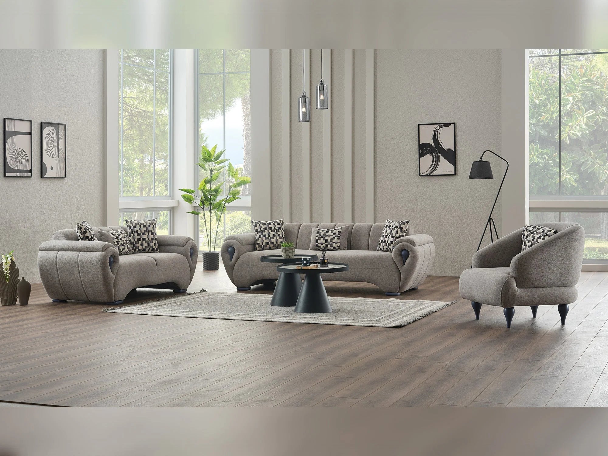 Damla 3-Pieces Modern Living Room Set