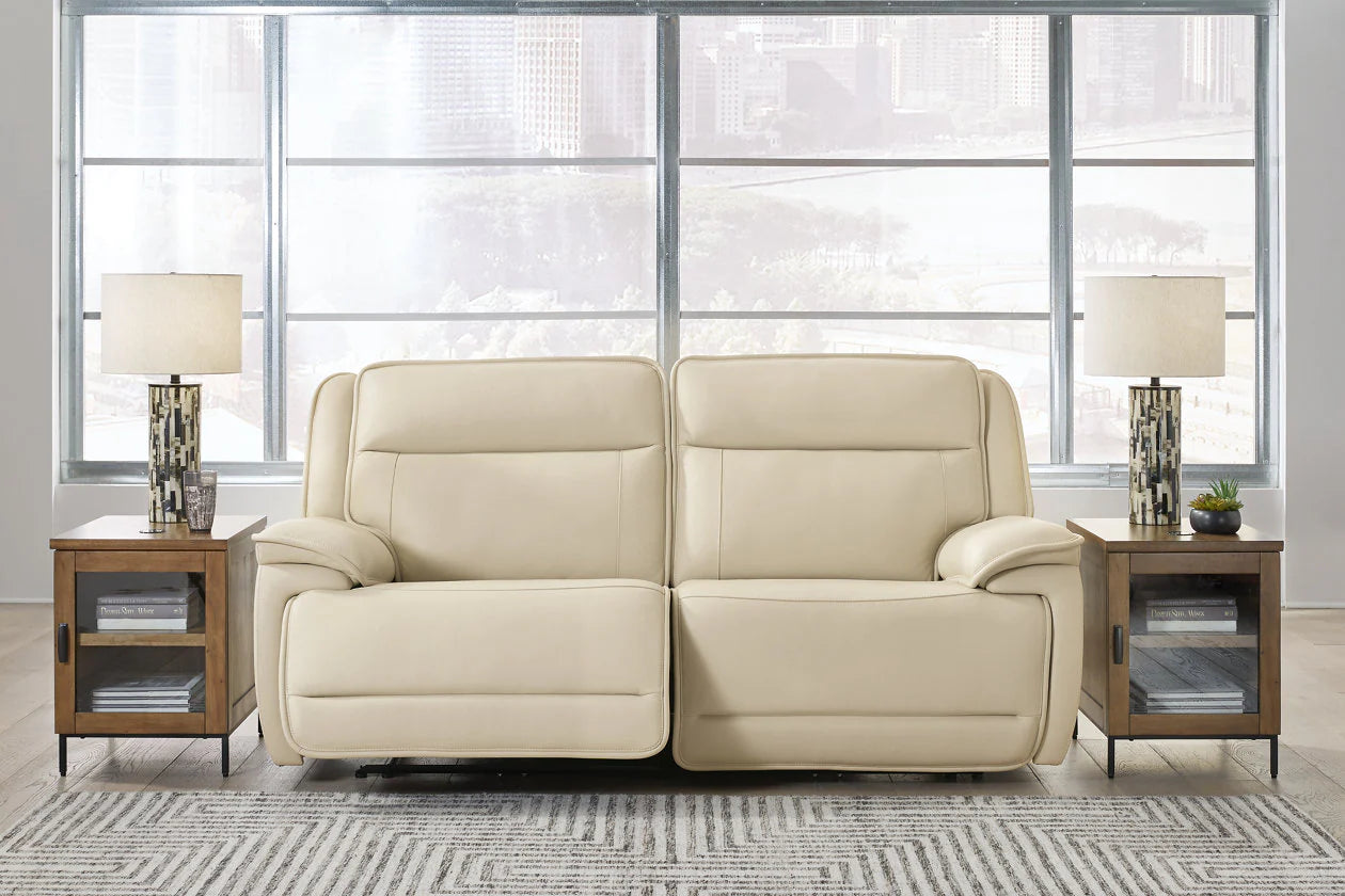 Double Deal Almond Power Reclining Loveseat with Adjustable Headrests