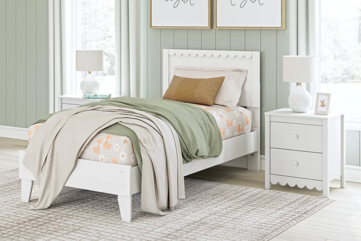 Juego de dormitorio juvenil con plataforma Hallityn en color blanco