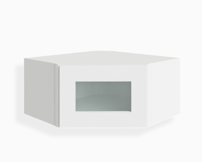 White Shaker 12″ x 27″ & 24" Diagonal Corner Wall Shelf with Glass Door