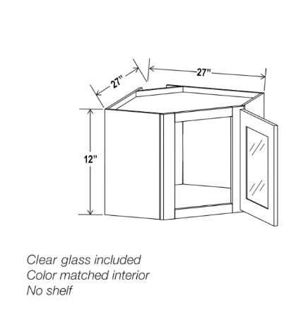 White Shaker 12″ x 27″ & 24" Diagonal Corner Wall Shelf with Glass Door