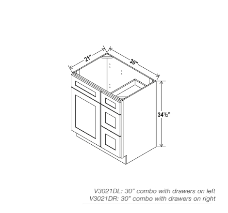 White Shaker 30″ W Vanity Combo with Drawers