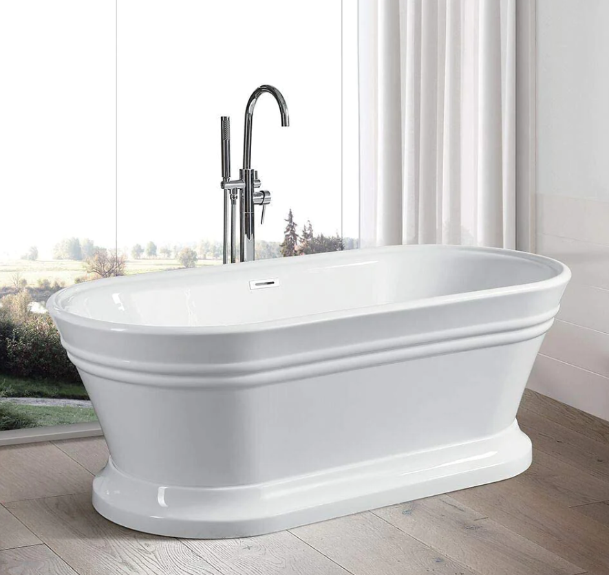 59" or 67" Freestanding White Acrylic Bathtub