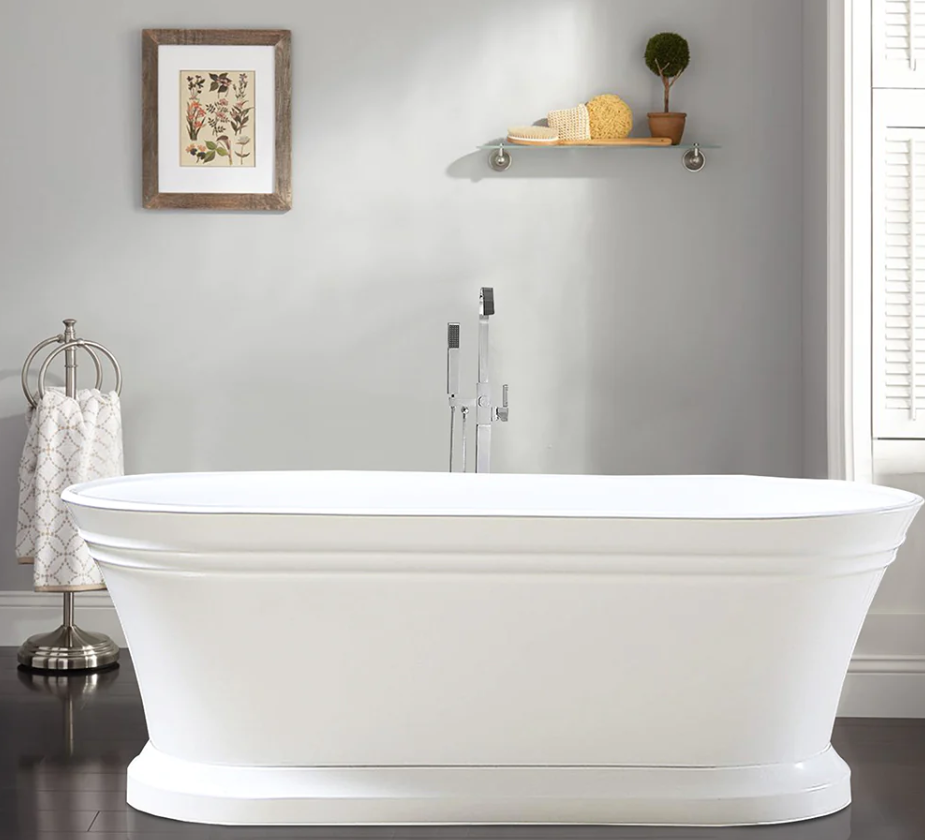 59" or 67" Freestanding White Acrylic Bathtub