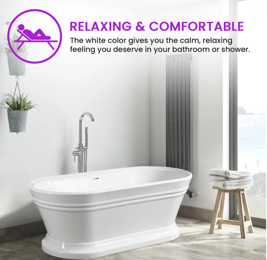 59" or 67" Freestanding White Acrylic Bathtub