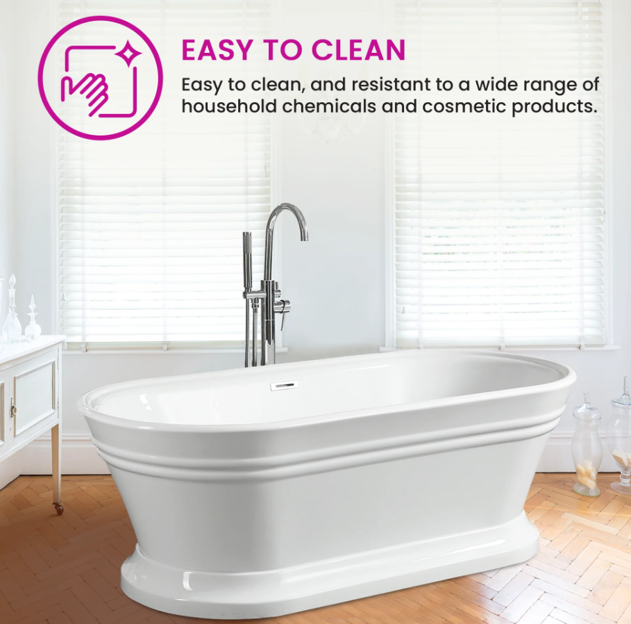 59" or 67" Freestanding White Acrylic Bathtub