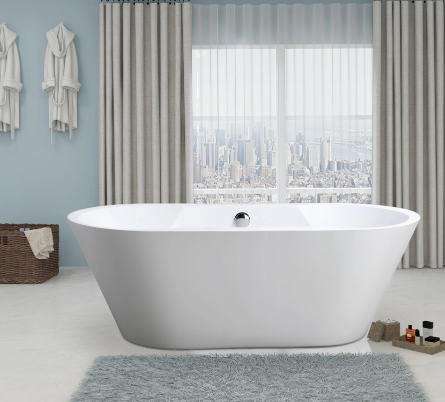 67" X 31.5" Non Slip White Acrylic Freestanding Bathtub