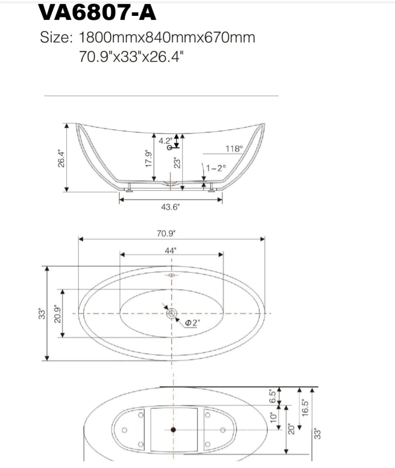 71" X 33" Non-Slip White Acrylic Freestanding Bathtub