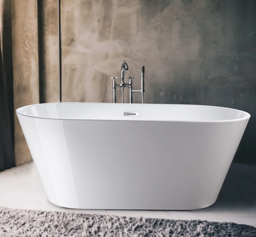 59" X 30" Non-Slip White Acrylic Freestanding Soaking Bathtub with Air Bath Option Available