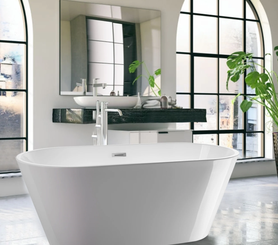 59" X 30" Non-Slip White Acrylic Freestanding Soaking Bathtub with Air Bath Option Available