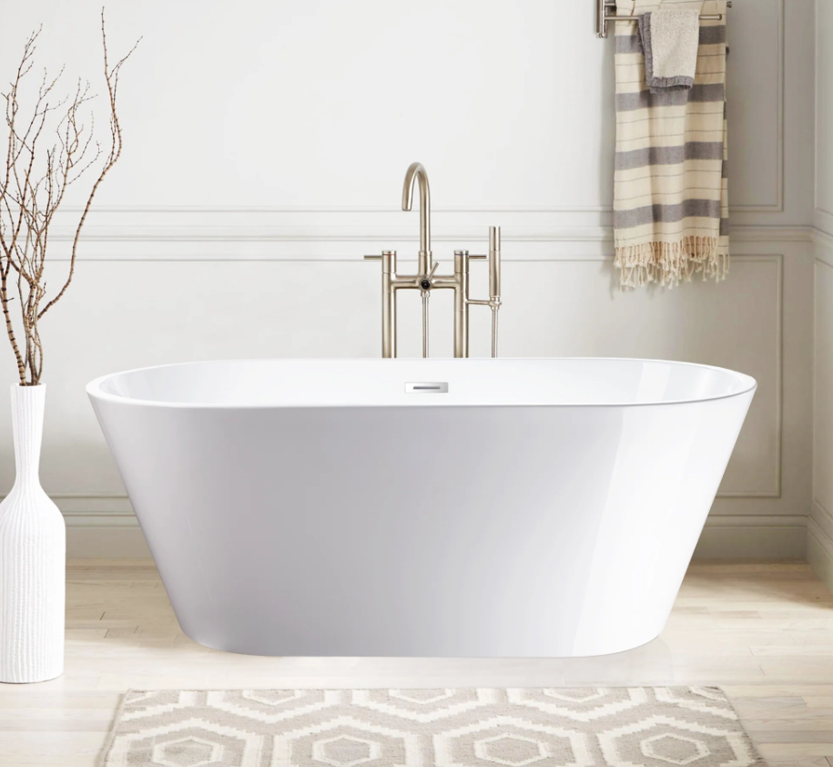 59" X 30" Non-Slip White Acrylic Freestanding Soaking Bathtub with Air Bath Option Available
