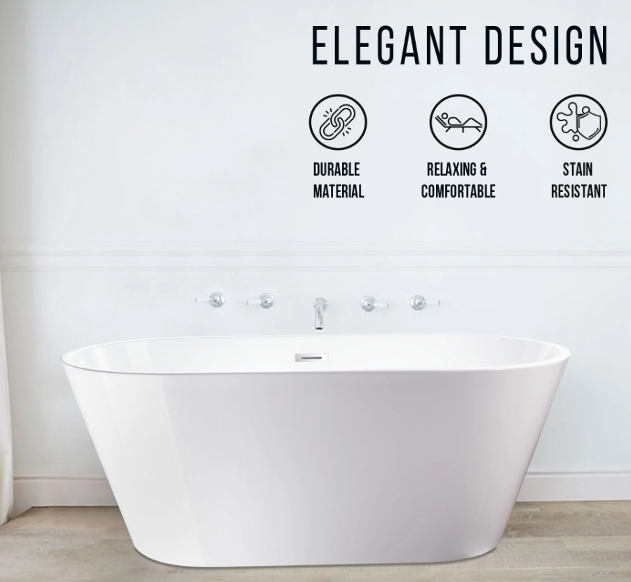 59" X 30" Non-Slip White Acrylic Freestanding Soaking Bathtub with Air Bath Option Available