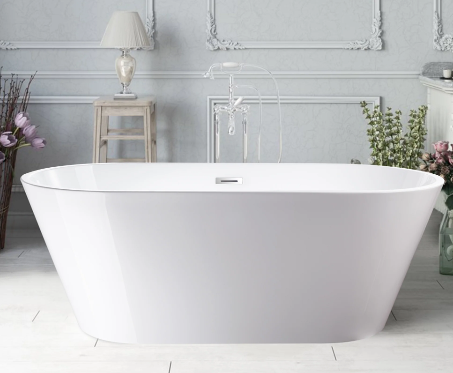 59" X 30" Non-Slip White Acrylic Freestanding Soaking Bathtub with Air Bath Option Available