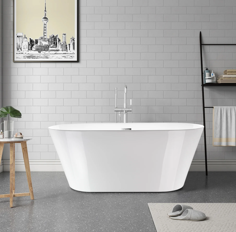 59" X 30" Non-Slip White Acrylic Freestanding Soaking Bathtub with Air Bath Option Available