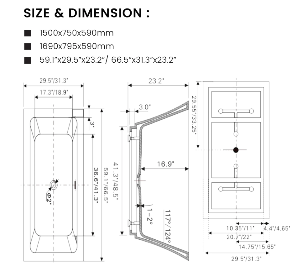 59" or 66.5" Acrylic Modern Stand Alone Soaking Tub