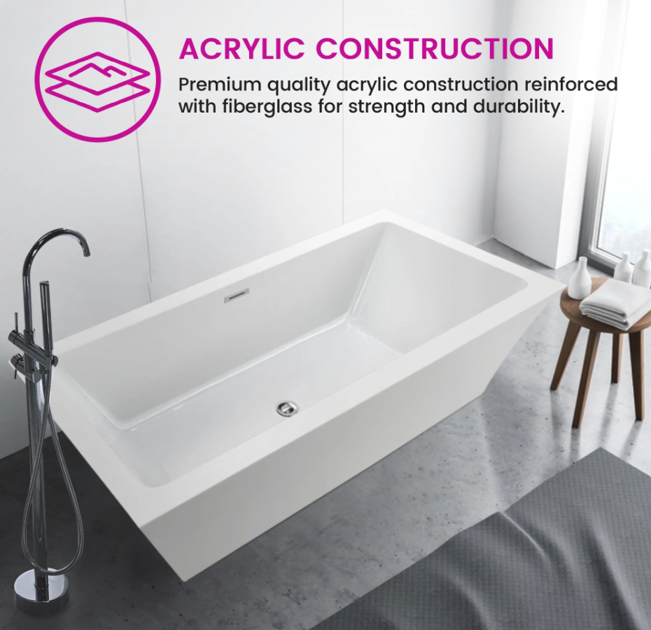 59" or 66.5" Acrylic Modern Stand Alone Soaking Tub