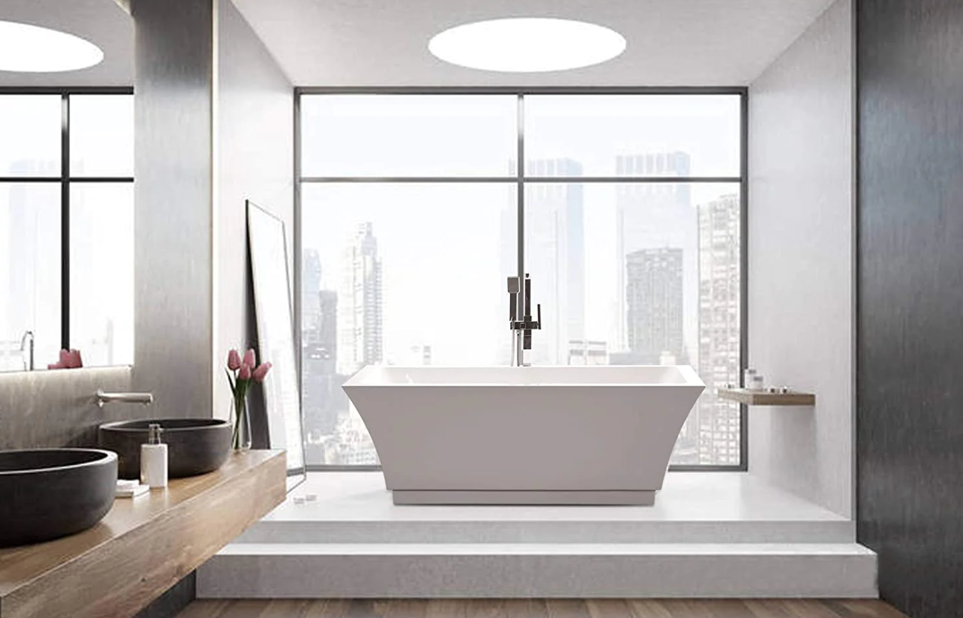 59" or 66.5" Acrylic Modern Stand Alone Soaking Tub