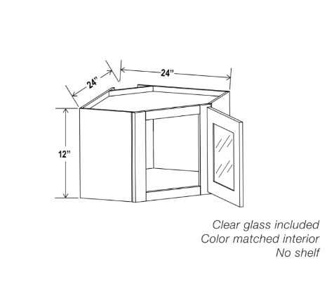 White Shaker 12″ x 27″ & 24" Diagonal Corner Wall Shelf with Glass Door