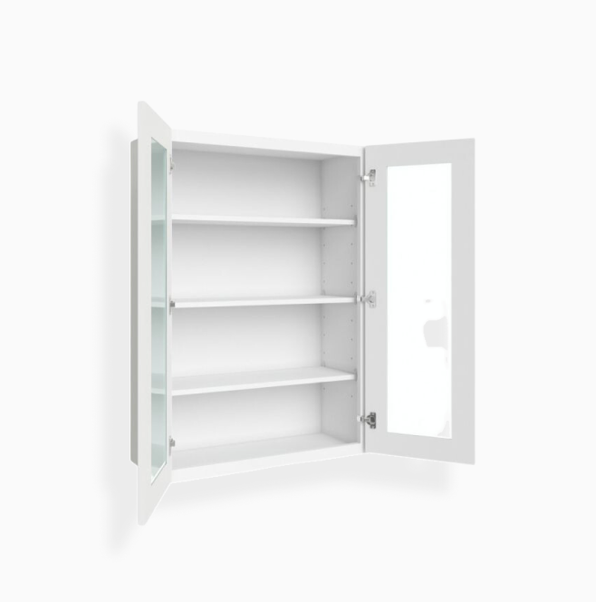 White Shaker 42″ H Double Door Wall Cabinet with Glass Doors