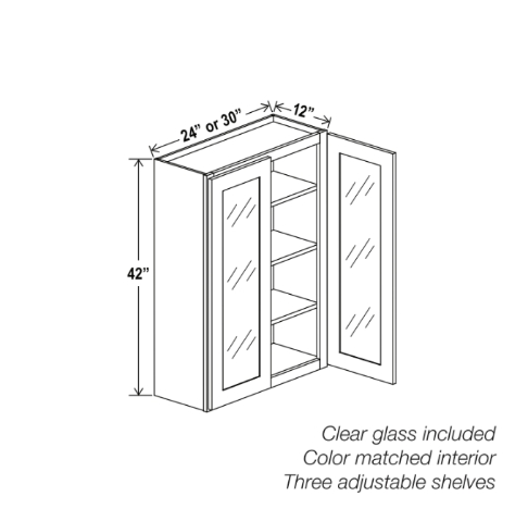 White Shaker 42″ H Double Door Wall Cabinet with Glass Doors