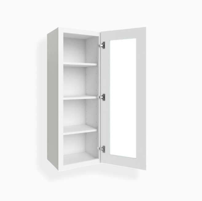 Armario de pared blanco Shaker de 42″ de alto con una puerta y puerta de vidrio