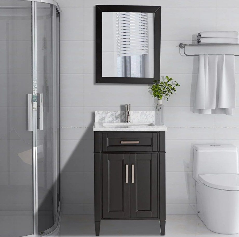 24 in. Single Sink Bathroom Vanity Set Carrara Marble Stone Top