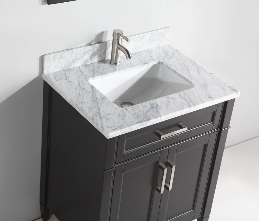 Savona 30" Single Sink Bathroom Vanity Set Carrara Marble Stone Top