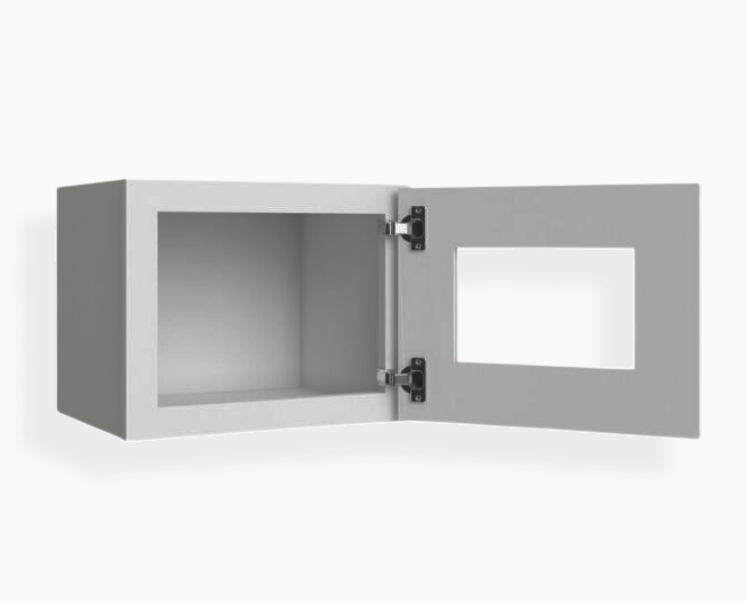 Gabinete de pared gris Shaker de una puerta de 30 cm de alto con puerta de vidrio