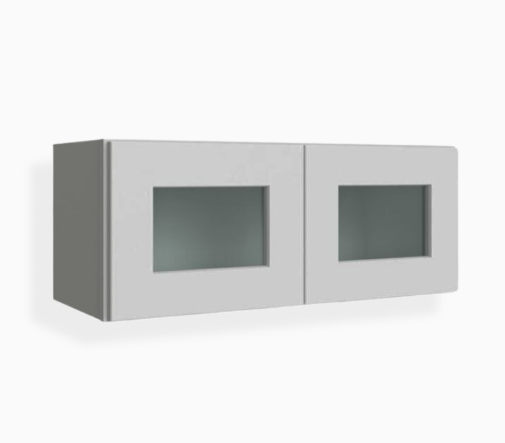Gabinete de pared gris Shaker de 12″ de alto con puertas dobles y puertas de vidrio