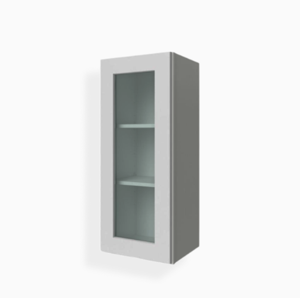 Gabinete de pared gris Shaker de una puerta de 36″ de alto con puerta de vidrio
