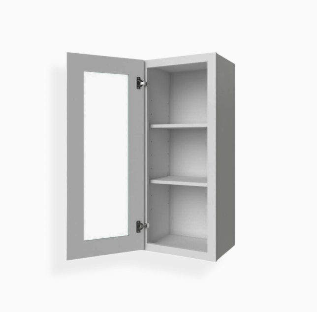Gabinete de pared gris Shaker de una puerta de 36″ de alto con puerta de vidrio